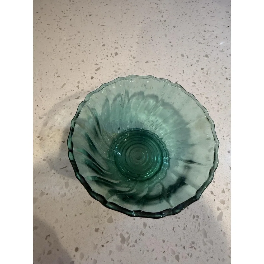 Jeannette Petal Swirl Ultramarine Teal Sherbet Bowl Mid Century Depression Glass